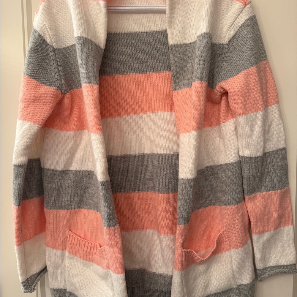 Striped Pink, Gray, and White Cardigan